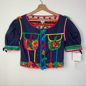 Vintage 90s Moschino Jeans Navy Blue Crop Puff Sleeve Cotton Jacket NWT